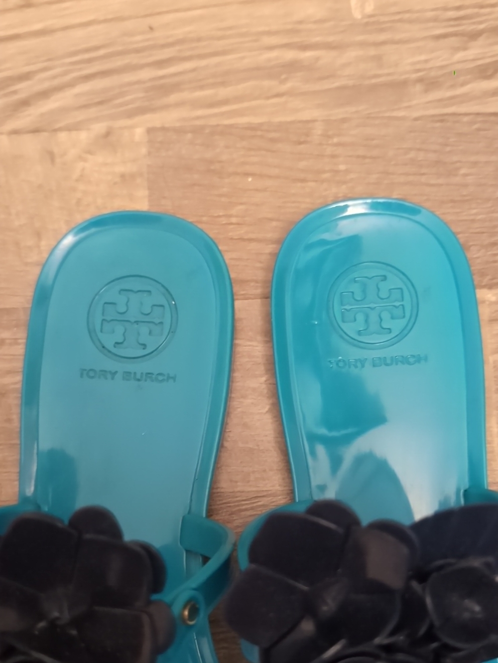 Tory Burch Blossom Teal and Navy jelly Floral Sandals 7 - Picture 5 of 6